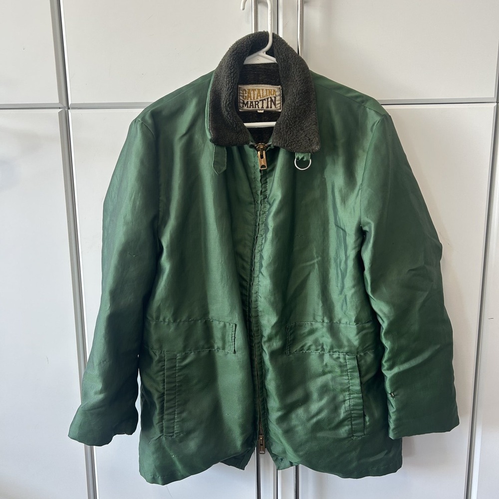 Vintage Catalina Martin Green Field Jacket Pile Collar Zip Up Mens 40